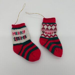 Pair of 2 Antique Vintage Small Childs Christmas Stocking Ornaments Candy Holder